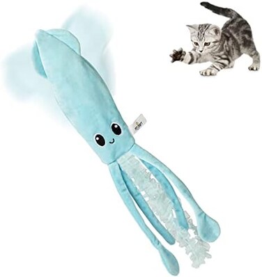 Pet Craft Supply Flipper Flopper Interactive Electric Realistic Flopping Wiggling Moving Fish Potent Catnip and Silvervine Cat Toy Sassy Squid.
