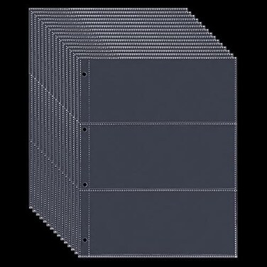 MUDOR 60 Pockets Currency Storage Pages with PP Material, PVC and Acid Free, 3-Pocket Page Bill Holders Refill Sheets for Collectors, 4 Holes Fillers Sleeves.
