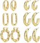 17 MILE Gold Hoop Earrings Set for Women, 6 Pairs 14K Gold Plated Lightweight Hypoallergenic Chunky Open Hoops Jewelry.