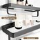 VOLPONE Wall Mounted Shelves, Floating Shelf with Towel Holder Glass Shower Shelf 2 Tier Bathroom Wall Organizer Black.