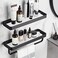 VOLPONE Wall Mounted Shelves, Floating Shelf with Towel Holder Glass Shower Shelf 2 Tier Bathroom Wall Organizer Black.