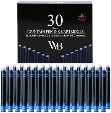Wordsworth &amp; Black WordsworthBlack Fountain Pen Ink Refills - SET OF 30 BLUE Ink Cartridges - International Standard Size - Length Appr 2. 04 Inch - Base Diameter Appr 0. 24 Inch - Disposable and Gene