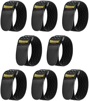 Trilancer Elastic Cinch Straps with Anti-Slip Strips, 12 "x 2" (8 PackMultipurpose Hook and Loop Bundling Stretchy Straps for Extension Cords, Cables, Ropes, Hoses, Bike, RV, Boat, Garden.