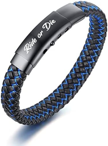 VNOX Mens Bracelet Leather Lettering Adjustable- Inspirational Engraving Copy Blue Black Braided Bracelets Cuff Bangle Motivational Jewellery Gifts for Men Boys.