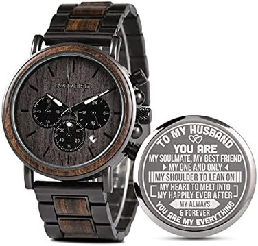 2WIN Engraved Wooden Watch for Boyfriend My Man Fianc&eacute; Husband Customized Personalized Wood Watches for Men Birthday Anniversary Personalized Watch.