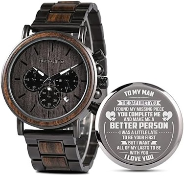 2WIN Engraved Wooden Watch for Boyfriend My Man Fianc&eacute; Husband Customized Personalized Wood Watches for Men Birthday Anniversary Personalized Watch.