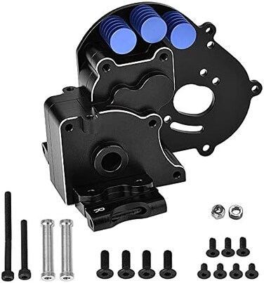 Globact Aluminum Transmission Case Gearbox with Aluminum Motor Plate and Arm Mounts Upgrade Parts for Traxxas Slash 2WD Rustler Stampede Bandit 1/10 RC Car (Replace of 3691.