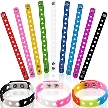 MTLEE 12 Pieces Silicone Wristbands Adjustable Rubber Bracelets Colorful Cute Charm Bracelets with Holes for Shoe Charm Boys Girls Birthday Party Award (Vivid Colors,8. 3 Inch.