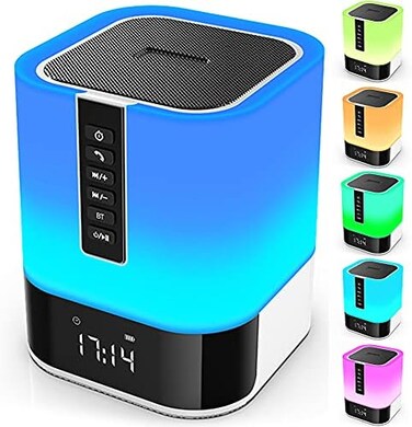 Hetyre Night Light Bluetooth Speaker, 5 in 1 Touch Control Bedside Lamp Dimmable Multi-Color Changing, Bedroom Alarm Clock, Best Birthday Gift Ideas for 10 11 12 13 14 Year Old Teenage Girls/Boys.