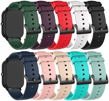 E ECSEM 10PACK Bands Compatible for Donerton P22 P32 P36/KALINCO Smartwatch - 20MM Classic Soft Silicone Breathable Quick Fit Wristbands for Women Men.