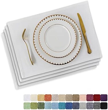 Home Brilliant White Placemats Set of 4 Cloth Placemat Decorations Heat Resistant Washable Place Mats Set of 4 for Wedding Birthday Party, White.