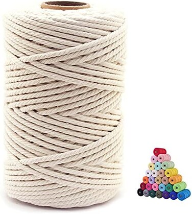 FLIPPED 100% Natural Cotton Macrame Cord,5mm x110 Yards Macrame Cords Colored Cotton Macrame Rope Craft Cord for DIY Crafts Knitting Plant Hangers Christmas Wedding D&eacute;cor(Beige, 5mm110yards.