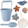 BLUE GINKGO Modern Baby Sand ToysTravel FriendlySilicone Bucket, Shovel, 4 Molds, Beach Bag for Toddlers, Kids - Blue.