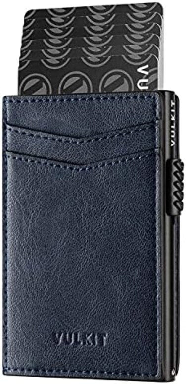 VULKIT Men's Slim Wallet Pop Up Card Holder RFID Blocking Metal Wallet Minimalist Design Holds Up to 11 Cards.