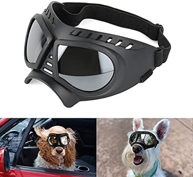 Namsan Dog Goggles for Small Dogs, Wide Nose, Soft Frame, Anti-UV Tactical Doggie Sunglasses Small to Medium Breed, Outdoor Driving Dog Eye Protection Adjustable, Silver Lens.
