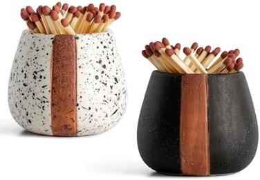 Amarcado Ceramic Match Holder With Striker - Set of 2 - Decorative Modern Home Decor Gifts - Mantel Decorations - Matches NOT Included.