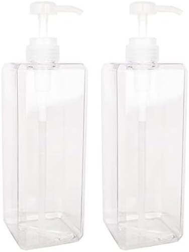 JiatuA Empty Plastic Pump Bottles, Refillable Lotion Soap Dispenser Liquid Container for Kitchen or Bathroom Soaps Shampoo and Body Wash, 2 Pack (32oz/1L, Clear.