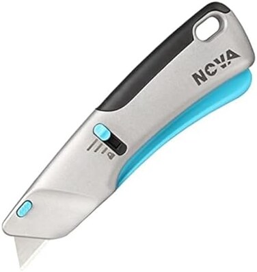 Nova Squeeze Trigger Utility Knife and Heavy Duty Box Cutter, Self Retractable Safety Knife, Ergonomic Aluminum Body, Safety-Lock Design, Durable and Safe.