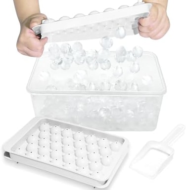 WIBIMEN Ice Cube Tray with Lid and Bin - Round Ice Trays for Freezer with Lid - Ice Cube Trays for Freezer with Ice Container (1"-2PACK White.