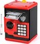 Vcertcpl ATM Piggy Bank for Boys Girls, Mini ATM Coin Bank Money Saving Box with Password, Kids Safe Money Jar for Adults with Auto Grab Bill Slot, Great Gift Toy Bank for Kids (RedBlack.