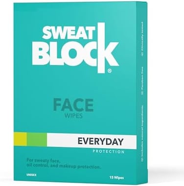 SweatBlock Antiperspirant Face Wipes for MenWomen - 15 Count - Helps Control Oily Skin, Reduce ShineFacial Perspiration - Clinically Tested - Vitamin E.