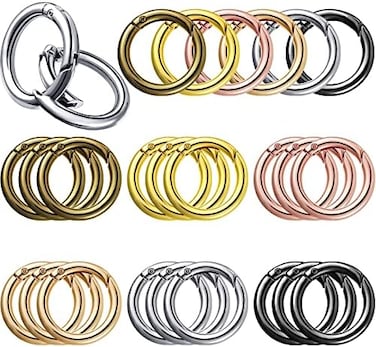 Ferraycle 18 Pcs Spring O Rings Alloy Round Spring Clips Circle Trigger Spring O Ring 35mm Snap Buckle Clasp O Rings Keyring Hook Snap Clip for Keychains Bags Purses Handbags DIY Crafts, 6 Colors.