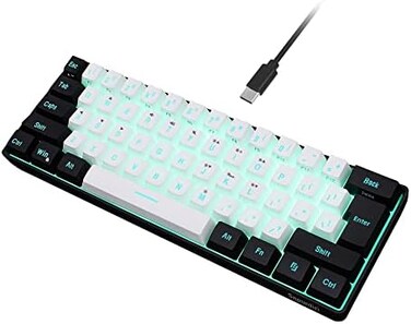 Snpurdiri 60% Wired Gaming Keyboard, RGB Backlit Ultra-Compact Mini Keyboard, Waterproof Small Compact 61 Keys Keyboard for PC/Mac Gamer, Typist, Travel, Easy to Carry on Business Trip(Black-White.