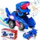 Hirger Transforming Dinosaur Car Toys, Transforming Dinosaur LED Car with Light and Music, 2 in 1 Automatic Dinosaur Transform Car Toy, Dinosaur Transformer Toy for Kids (Blue.