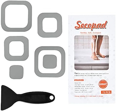 Secopad Non-Slip Bathtub Stickers, 72 PCS Safety Bathroom Tubs Showers Treads Adhesive Decals with Sc (Grey.
