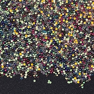 OLYCRAFT 300g 0. 6~0. 8mm Coloful Glass Bubble Beads No Hole Micro Beads UV Resin Bubble Beads Iridescent Water Droplets Bubble Beads Tiny Glass Beads for Resin Crafting Nail Arts - 15 Colors.