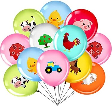 Zomiboo 36 Pieces 12 Inch Farm Animal Balloons, Pig Cow Sheep Latex Balloons Tractor Barnyard Animal Farmhouse Party Decoration for Kids Baby Shower Farm Animal Themed Birthday Party Favors Indoor Out