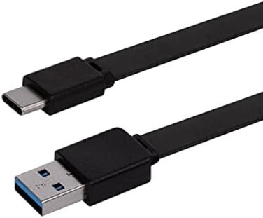 Monoprice Flat USB Type-C to Type-A 3. 2 Gen1 Charging Cable, Charger Cable - 6 Feet - Black 5Gbps, 3A, Reversible Connector, Compatible with Galaxy S10 S10E S9 S8 S20 Plus.
