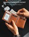 VULKIT Credit Card Holder RFID Blocking Genuine Leather Pop Up Card Wallet with Banknote Compartment, ID Window, Coin Pocket and Magnetic Closure.