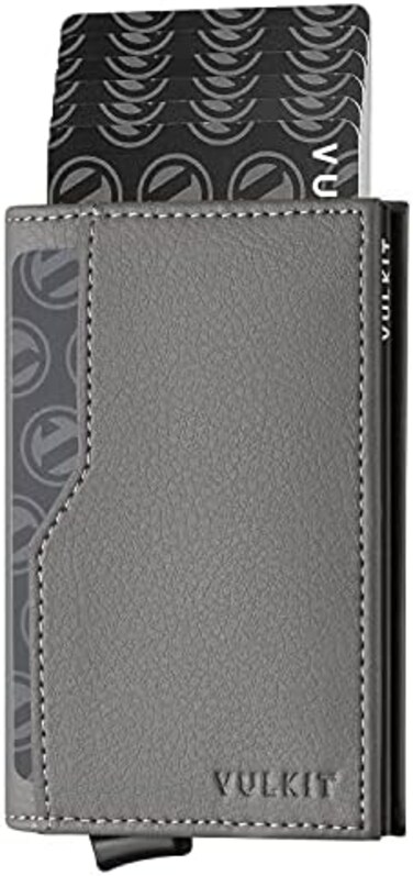 VULKIT Credit Card Holder with Double ID Window Leather Passcase Wallet RFID Blocking Automatic Pop Up Card Wallet for CardsNotes.