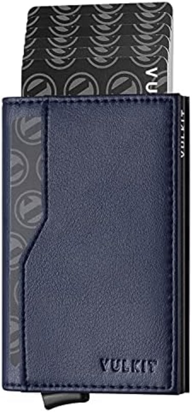 VULKIT Credit Card Holder with Double ID Window Leather Passcase Wallet RFID Blocking Automatic Pop Up Card Wallet for CardsNotes.