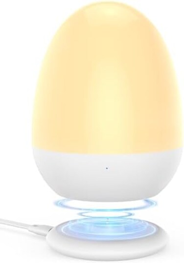 JolyWell Baby Night Light for Kid, Portable Egg Nightlight with Stable Charging Pad, Touch Nursery Night Lamp for Breastfeeding, Toddler Night Light for Bedroom, Timer Setting, ABSPC, White-2.