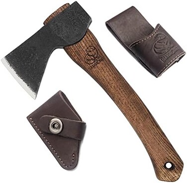 BeaverCraft Carving Axe Hand Forged with Sheath - Bushcraft Hatchet Camping Small Axe with Wood Handle - Bearded Wooden Axe Survival Hatchet AX1 Axe for Chopping Wood and Gardening.