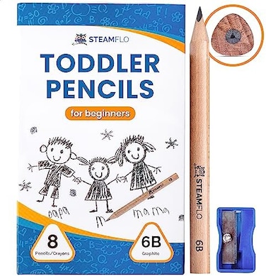 STEAMFLO Learning Pencils For Toddlers 2-4 Years&ndash;Kids Pencils For Beginners, Toddlers And Preschoolers, Jumbo Triangle Shape With Soft Graphite (8pkSharpener.