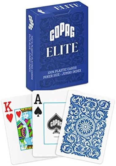 Copag Elite 100% Plastic Playing Cards, Poker Size (StandardJumbo Index Single Deck (Blue.