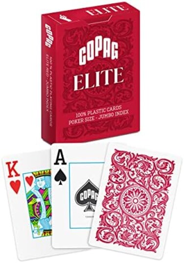 Copag Elite 100% Plastic Playing Cards, Poker Size Jumbo Index Single Deck (Red.