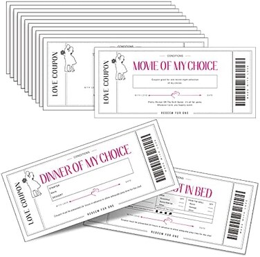 Zonon 20 Pieces Valentine&lsquo;s Day Love Coupon Cards for Sweet Couple, Husband, Wife, Boyfriend or Girlfriend Romantic Gift for Wedding, Anniversary or Birthday, 20 Designs.