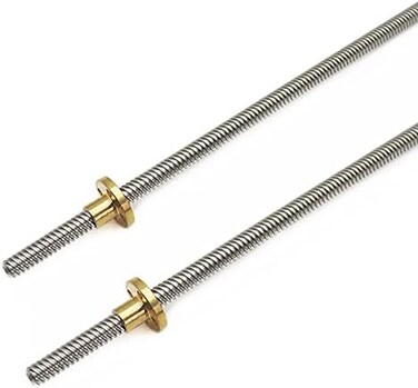 akkacm 2pcs 500mm Tr8X8 Lead Screw with T8 Brass Nut for 3D Printer Machine Z Axis(Acme Thread, 2mm Pitch, 4 Start, 8mm Lead.