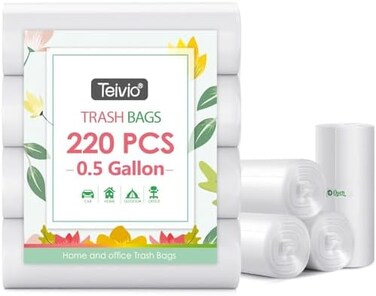 Teivio 220 Counts Strong Trash Bags Garbage Bags , Bin Liners, for home office kitchen (Clear, 0. 5 Gallon.