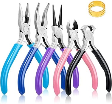 Mckanti 5 Packs Jewelry Pliers Set, Jewelry Making Tools with Needle Nose Pliers/Round Nose Pliers/Chain Nose Pliers/Bent Nose Pliers/Zipper Pliers, Jewelry Making Supplies Repair/ Cut Kits for Crafti