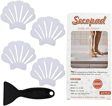 Secopad Non-Slip Bathtub Stickers, 24 PCS Shell Safety Bathroom Tubs Showers Treads Adhesive Decals Sc (White.