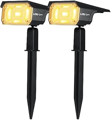 أضواء LEREKAM 40 LED، أضواء كشاف تعمل بالطاقة الشمسية مقاومة للماء بمعيار IP65، مصباح جداري 2 في 1، أضواء خارجية للحدائق تعمل تلقائيًا، عبوة من قطعتين، لون أبيض دافئ.