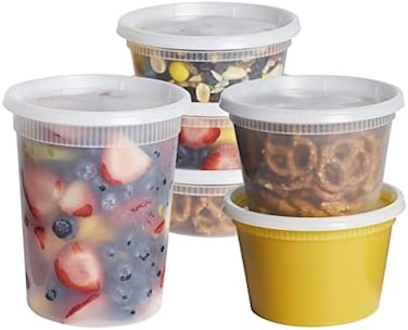 GUSTO Comfy Package , [48 Sets - Combo] Plastic Deli Containers With Airtight Lids - 8 oz, 16 oz, 32 oz. - Food Storage/Soup Containers.
