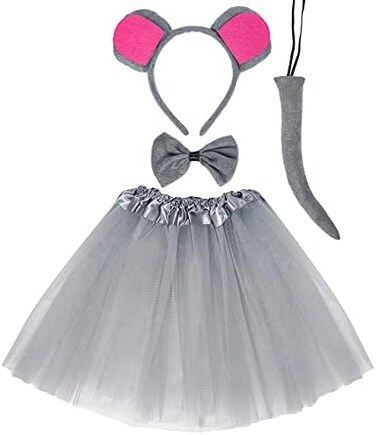 Jmkcoz Kids Gray Mouse Costume Tutu Set, Mouse Ear Headband Bowtie Tail Tutu for Boys Girls Halloween Cosplay Party Dress Up Accessories.