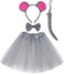 Jmkcoz Kids Gray Mouse Costume Tutu Set, Mouse Ear Headband Bowtie Tail Tutu for Boys Girls Halloween Cosplay Party Dress Up Accessories.