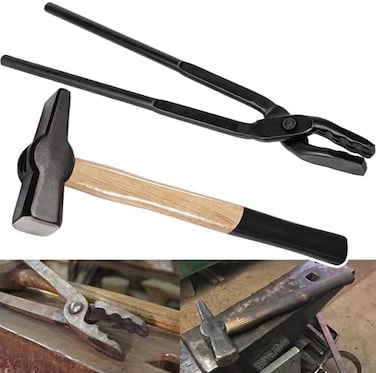 مجموعة أدوات الحدادة Yoursme Blacksmith 15 بوصة Wolf Jaw Tangers and Hammer Tool Set Essential Tools for Blacksmith Warge.